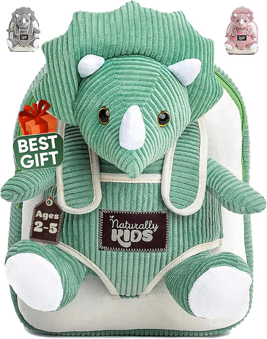 Charming Green Triceratops Plush Backpack for Toddlers - Perfect Dinosaur Gift for Kids Ages 3-5!